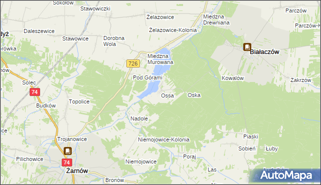 mapa Ossa gmina Białaczów, Ossa gmina Białaczów na mapie Targeo