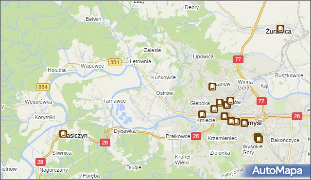 mapa Ostrów gmina Przemyśl, Ostrów gmina Przemyśl na mapie Targeo