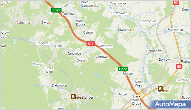 mapa Ostrowik gmina Celestynów, Ostrowik gmina Celestynów na mapie Targeo