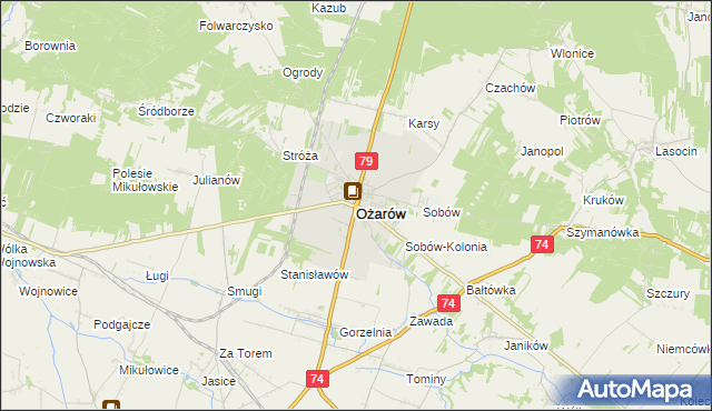 mapa Ożarów powiat opatowski, Ożarów powiat opatowski na mapie Targeo