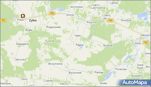 mapa Pągów gmina Żytno, Pągów gmina Żytno na mapie Targeo