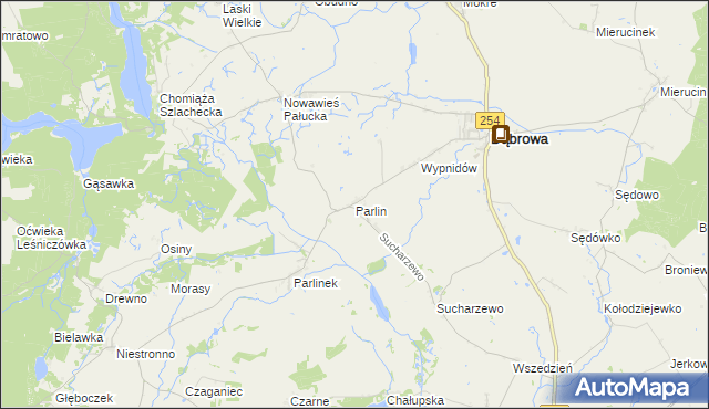 mapa Parlin gmina Dąbrowa, Parlin gmina Dąbrowa na mapie Targeo