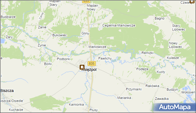 mapa Pawlichy, Pawlichy na mapie Targeo