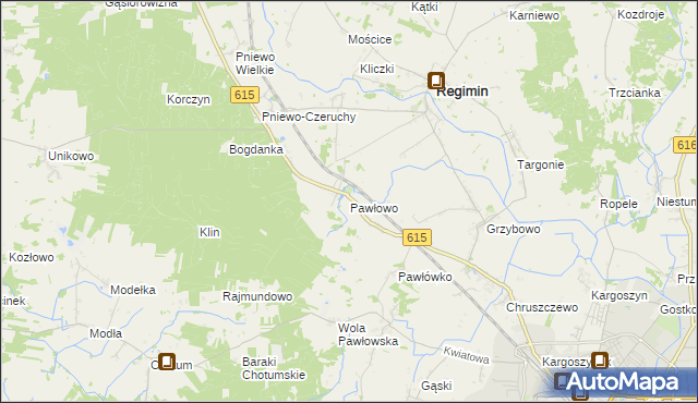 mapa Pawłowo gmina Regimin, Pawłowo gmina Regimin na mapie Targeo