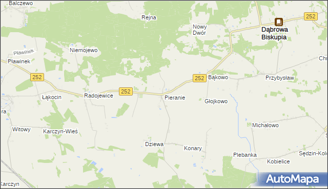 mapa Pieranie gmina Dąbrowa Biskupia, Pieranie gmina Dąbrowa Biskupia na mapie Targeo