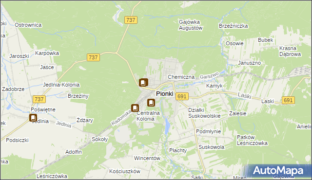 mapa Pionki, Pionki na mapie Targeo