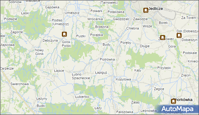 mapa Piotrówka gmina Jedlicze, Piotrówka gmina Jedlicze na mapie Targeo