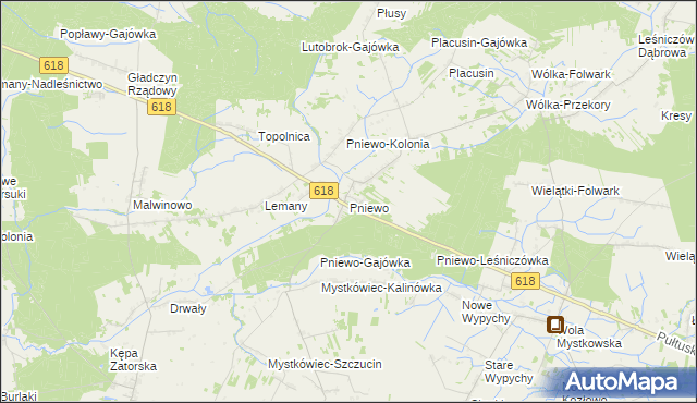 mapa Pniewo gmina Zatory, Pniewo gmina Zatory na mapie Targeo