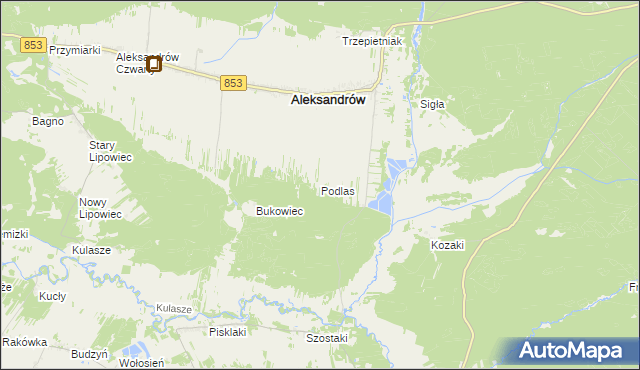 mapa Podlas gmina Aleksandrów, Podlas gmina Aleksandrów na mapie Targeo