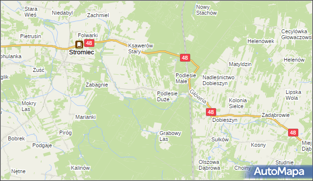 mapa Podlesie Duże gmina Stromiec, Podlesie Duże gmina Stromiec na mapie Targeo