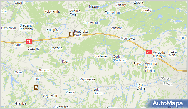 mapa Podlesie gmina Pilzno, Podlesie gmina Pilzno na mapie Targeo