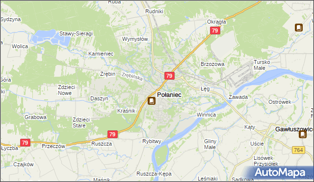 mapa Połaniec powiat staszowski, Połaniec powiat staszowski na mapie Targeo