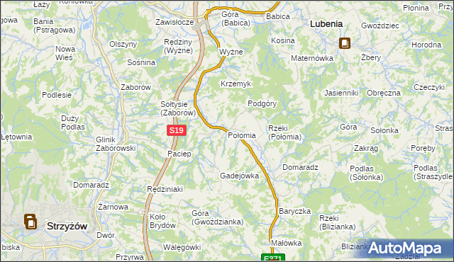 mapa Połomia gmina Niebylec, Połomia gmina Niebylec na mapie Targeo