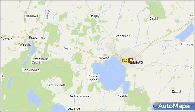 mapa Półwieś gmina Zalewo, Półwieś gmina Zalewo na mapie Targeo