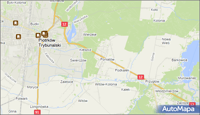 mapa Poniatów gmina Sulejów, Poniatów gmina Sulejów na mapie Targeo