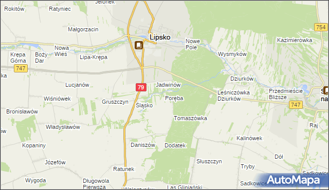 mapa Poręba gmina Lipsko, Poręba gmina Lipsko na mapie Targeo