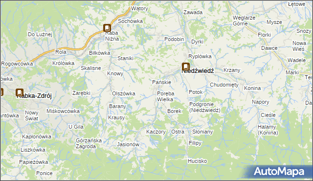 mapa Poręba Wielka gmina Niedźwiedź, Poręba Wielka gmina Niedźwiedź na mapie Targeo