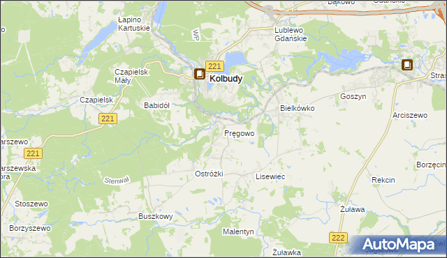 mapa Pręgowo gmina Kolbudy, Pręgowo gmina Kolbudy na mapie Targeo