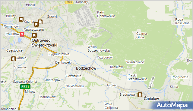 mapa Przyborów gmina Bodzechów, Przyborów gmina Bodzechów na mapie Targeo