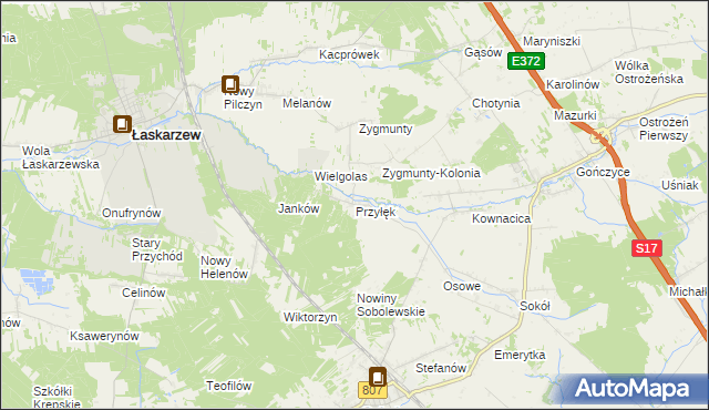 mapa Przyłęk gmina Sobolew, Przyłęk gmina Sobolew na mapie Targeo