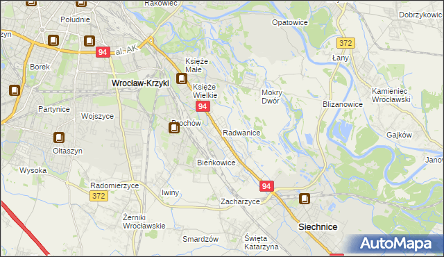 mapa Radwanice gmina Siechnice, Radwanice gmina Siechnice na mapie Targeo