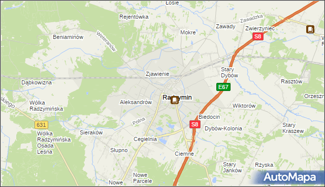 mapa Radzymin powiat wołomiński, Radzymin powiat wołomiński na mapie Targeo