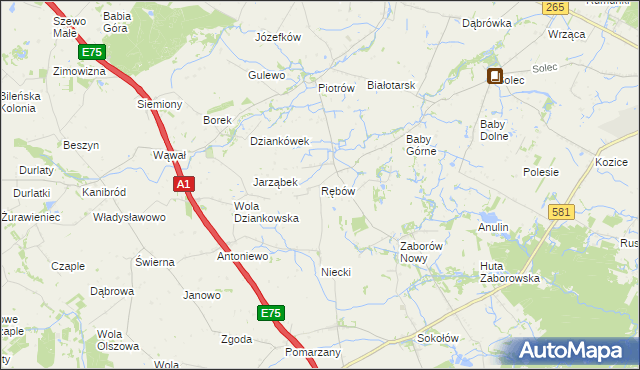 mapa Rębów gmina Gostynin, Rębów gmina Gostynin na mapie Targeo