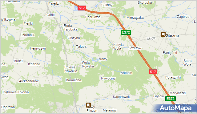 mapa Rowy gmina Łaskarzew, Rowy gmina Łaskarzew na mapie Targeo