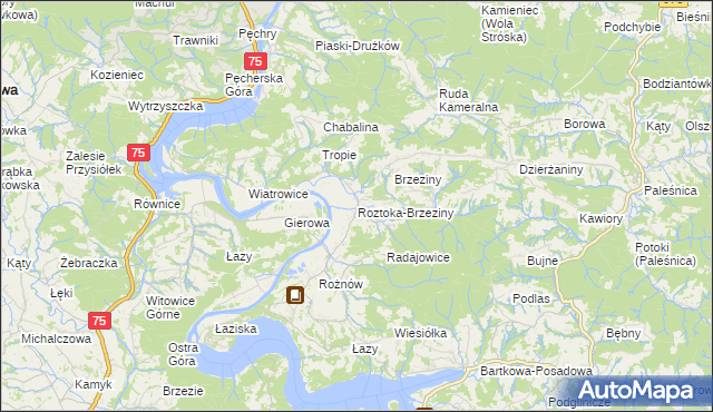 mapa Roztoka-Brzeziny, Roztoka-Brzeziny na mapie Targeo