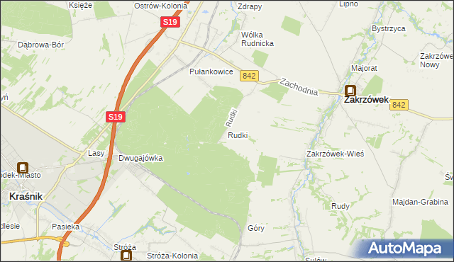 mapa Rudki gmina Zakrzówek, Rudki gmina Zakrzówek na mapie Targeo