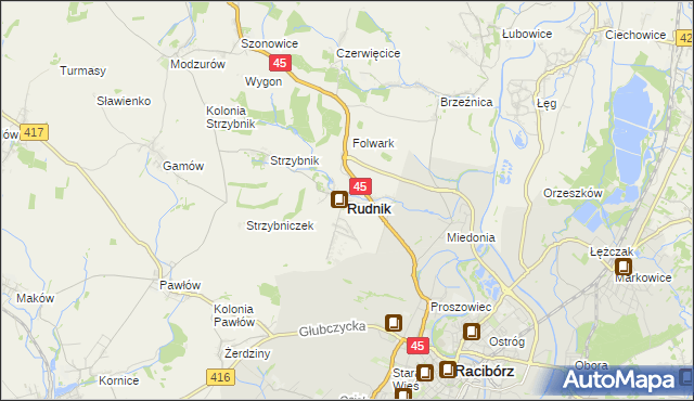 mapa Rudnik powiat raciborski, Rudnik powiat raciborski na mapie Targeo