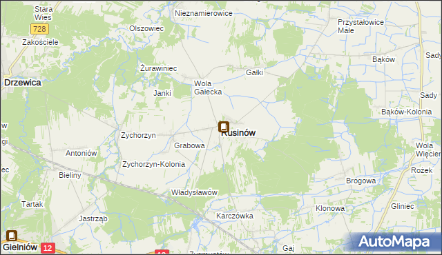 mapa Rusinów powiat przysuski, Rusinów powiat przysuski na mapie Targeo