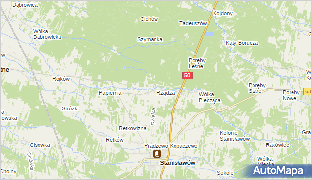 mapa Rządza gmina Stanisławów, Rządza gmina Stanisławów na mapie Targeo