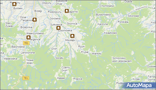 mapa Rzyki, Rzyki na mapie Targeo