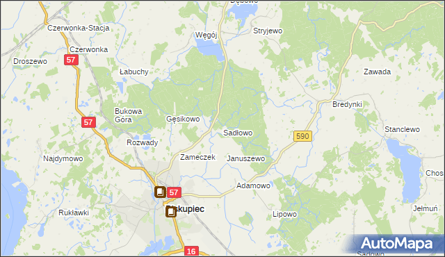 mapa Sadłowo gmina Biskupiec, Sadłowo gmina Biskupiec na mapie Targeo