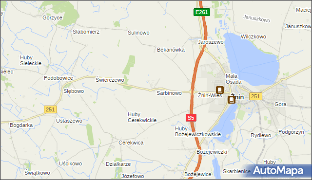 mapa Sarbinowo gmina Żnin, Sarbinowo gmina Żnin na mapie Targeo