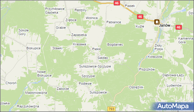 mapa Siedlec gmina Janów, Siedlec gmina Janów na mapie Targeo