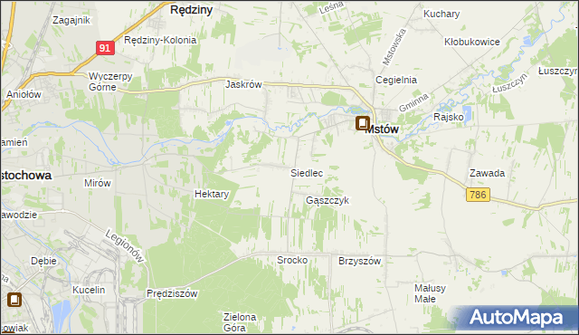 mapa Siedlec gmina Mstów, Siedlec gmina Mstów na mapie Targeo