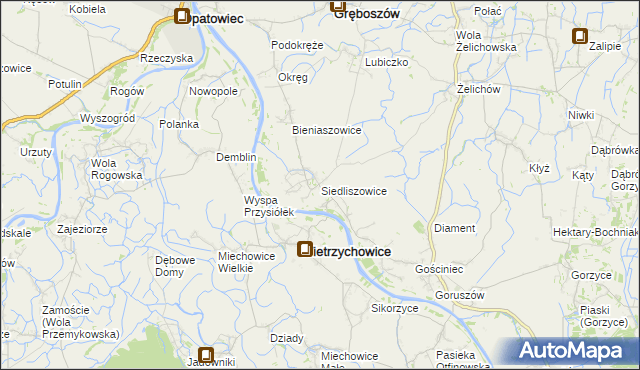 mapa Siedliszowice gmina Żabno, Siedliszowice gmina Żabno na mapie Targeo