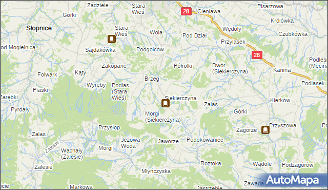 mapa Siekierczyna gmina Limanowa, Siekierczyna gmina Limanowa na mapie Targeo