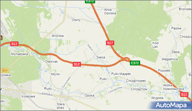 mapa Sielce gmina Końskowola, Sielce gmina Końskowola na mapie Targeo