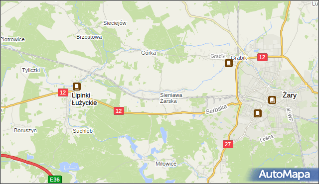 mapa Sieniawa Żarska, Sieniawa Żarska na mapie Targeo