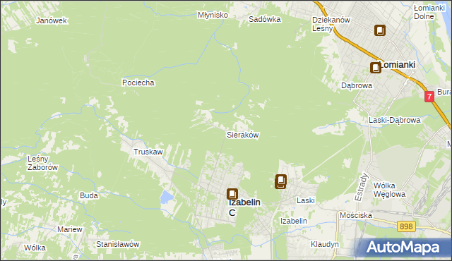 mapa Sieraków gmina Izabelin, Sieraków gmina Izabelin na mapie Targeo