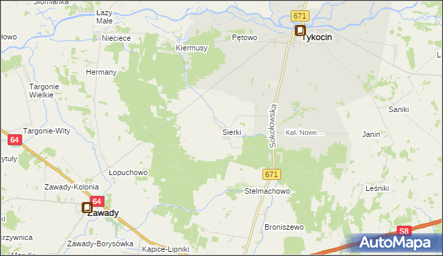 mapa Sierki, Sierki na mapie Targeo