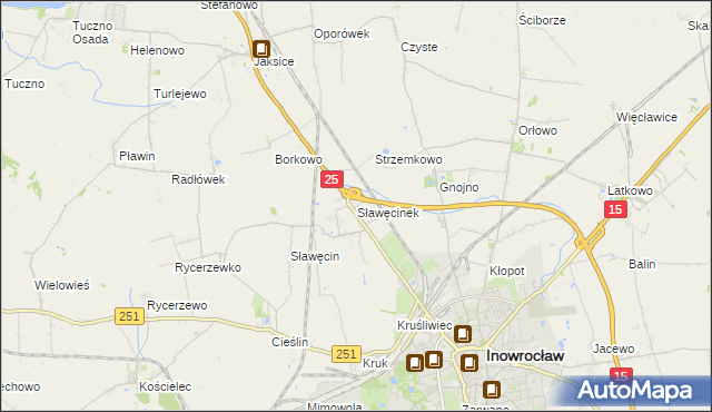 mapa Sławęcinek gmina Inowrocław, Sławęcinek gmina Inowrocław na mapie Targeo