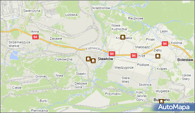 mapa Sławków powiat będziński, Sławków powiat będziński na mapie Targeo