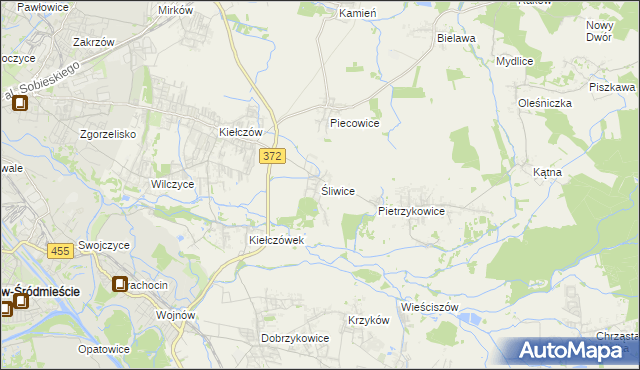 mapa Śliwice gmina Długołęka, Śliwice gmina Długołęka na mapie Targeo