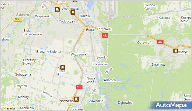 mapa Słowik gmina Poczesna, Słowik gmina Poczesna na mapie Targeo