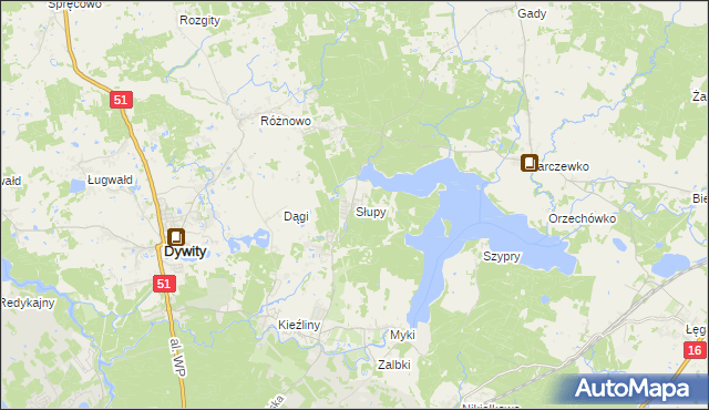 mapa Słupy gmina Dywity, Słupy gmina Dywity na mapie Targeo