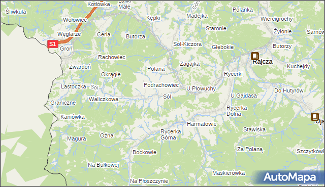 mapa Sól gmina Rajcza, Sól gmina Rajcza na mapie Targeo